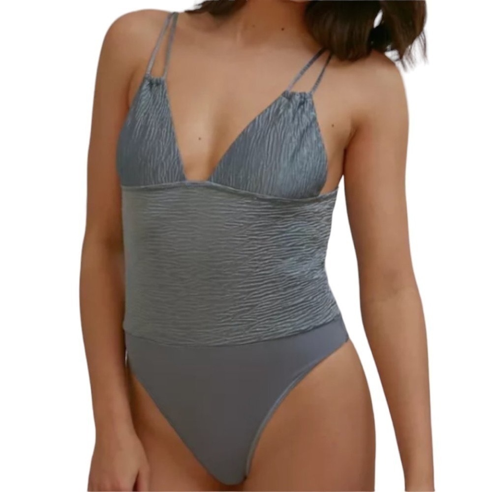 Out From Under UO Plunge V Neck Strappy Bodysuit XS Shiny Fairy Grunge